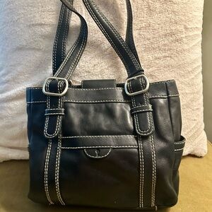 Fossil Black Leather Shoulder Bag with Silver Hardware